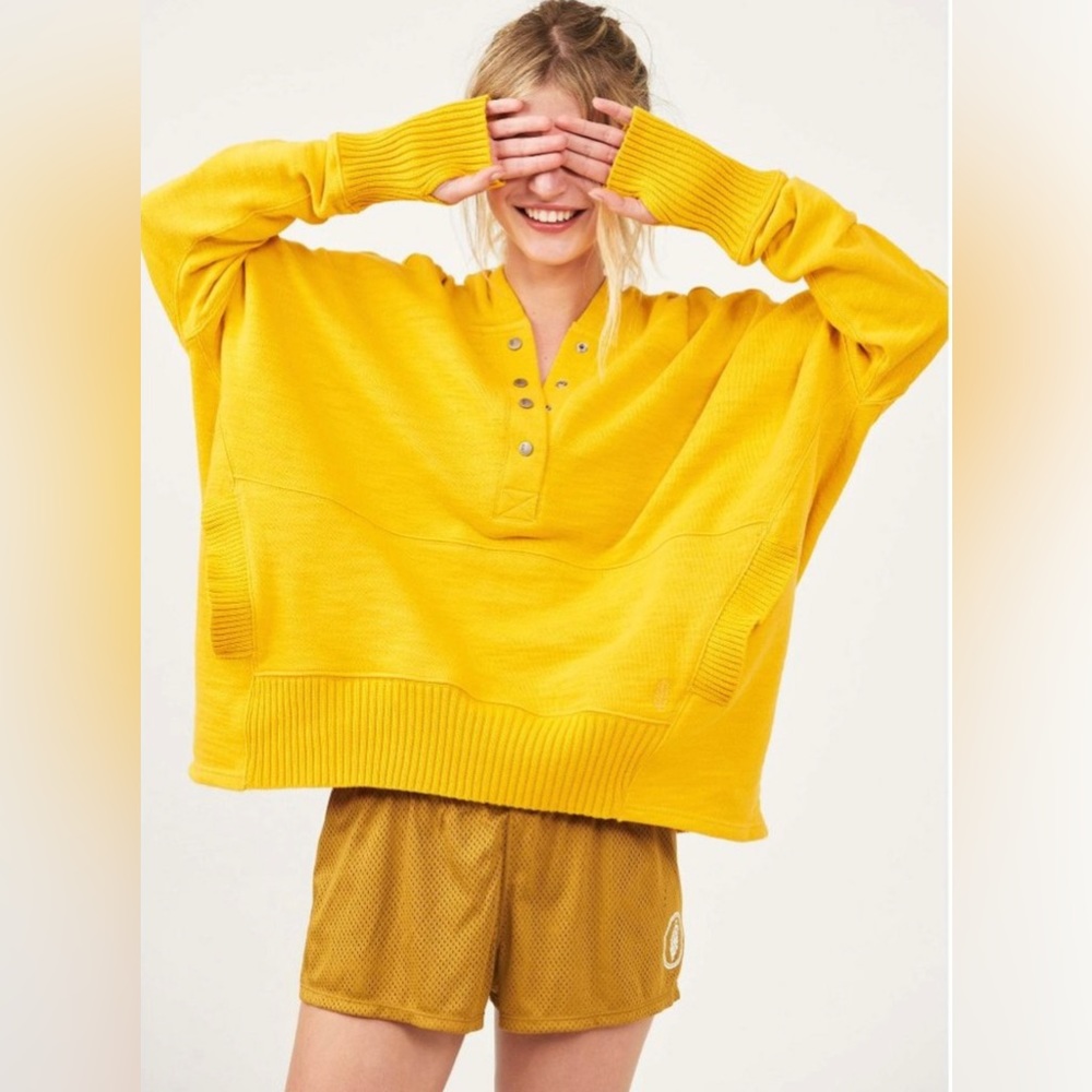 NWT Free People FP Movement Honey Dove Swaying Sunflowers Yellow Pullover Hoodie - Picture 4 of 13